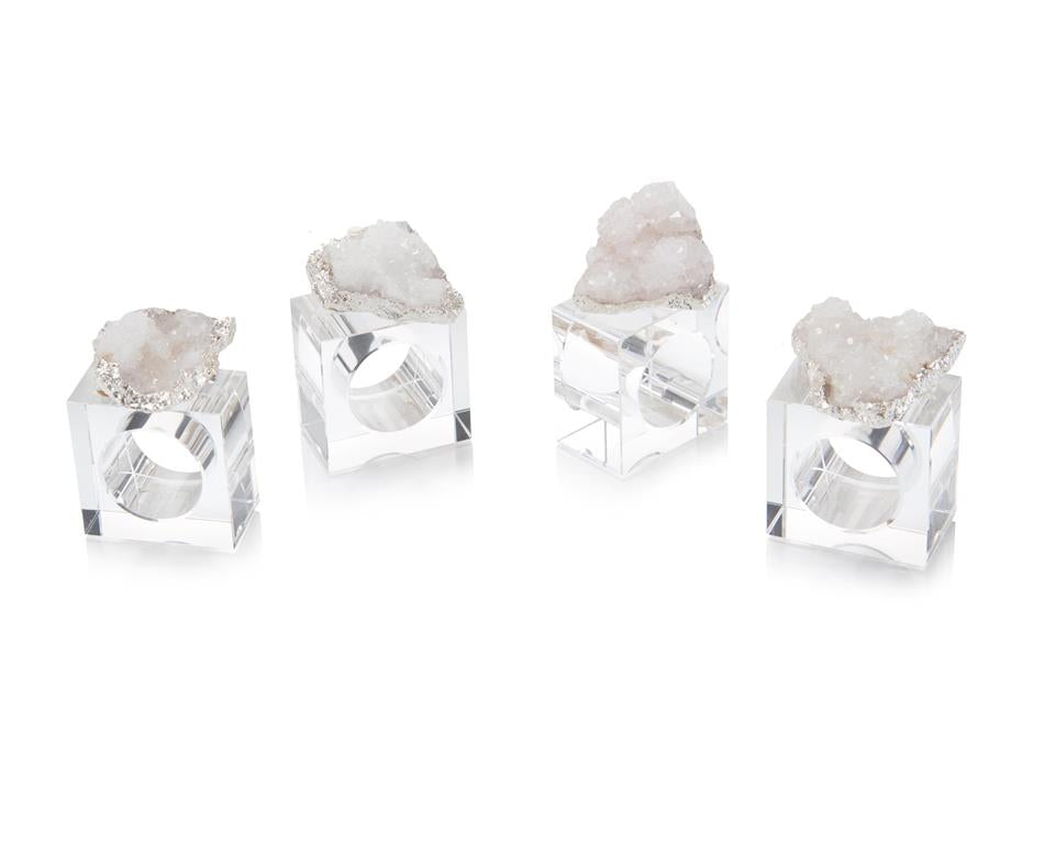 Amorina White and Silver Geode Napkin Rings (Set of Four) - Luxury Living Collection