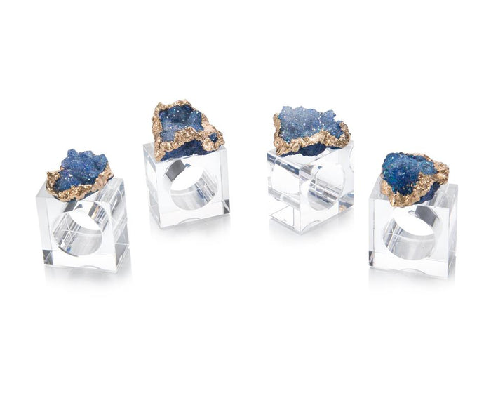 Amorina Blue and Gold Geode Napkin Rings (Set of Four) - Luxury Living Collection
