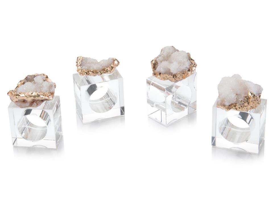 Amorina White and Gold Geode Napkin Rings (Set of Four) - Luxury Living Collection