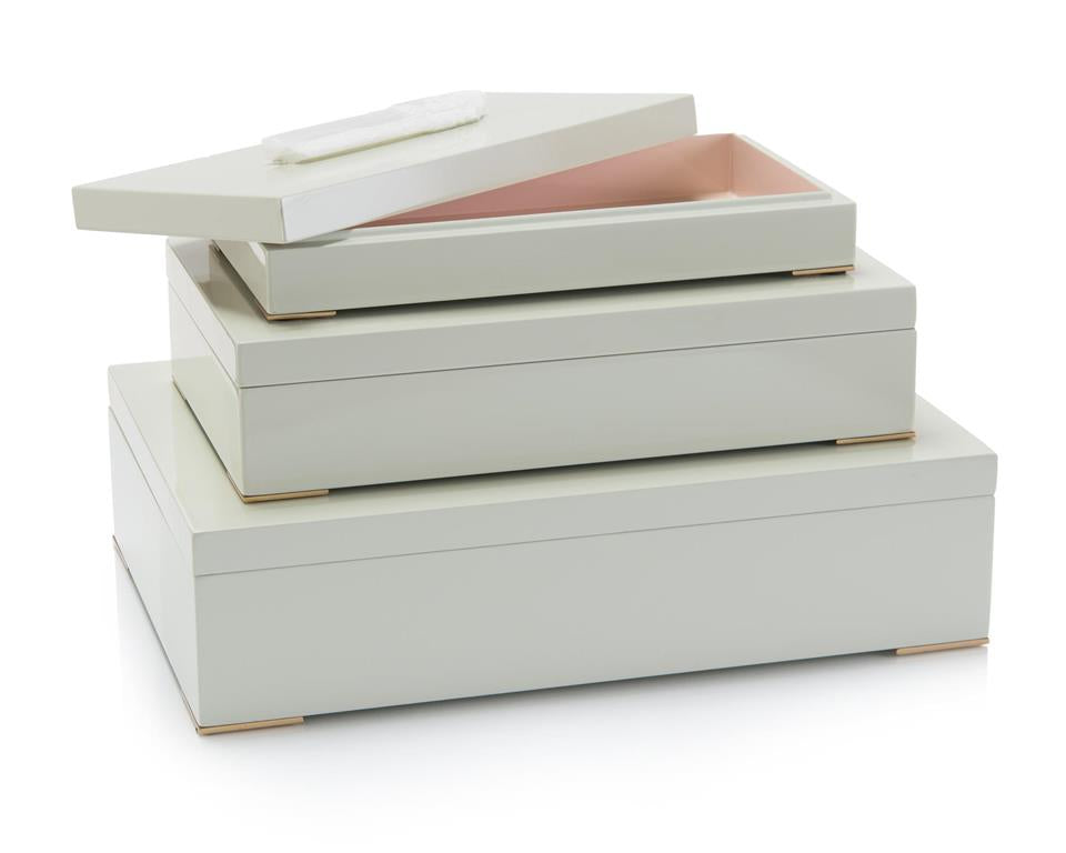 Alya Enameled Boxes Topped in Selenite (Set of Three) - Luxury Living Collection