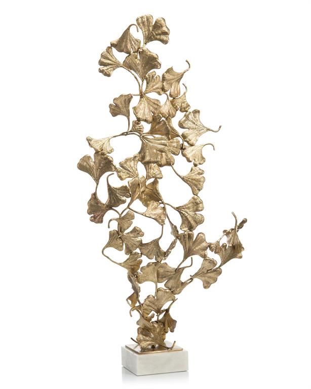 Aven Ginkgo Leaves on White Marble - Luxury Living Collection