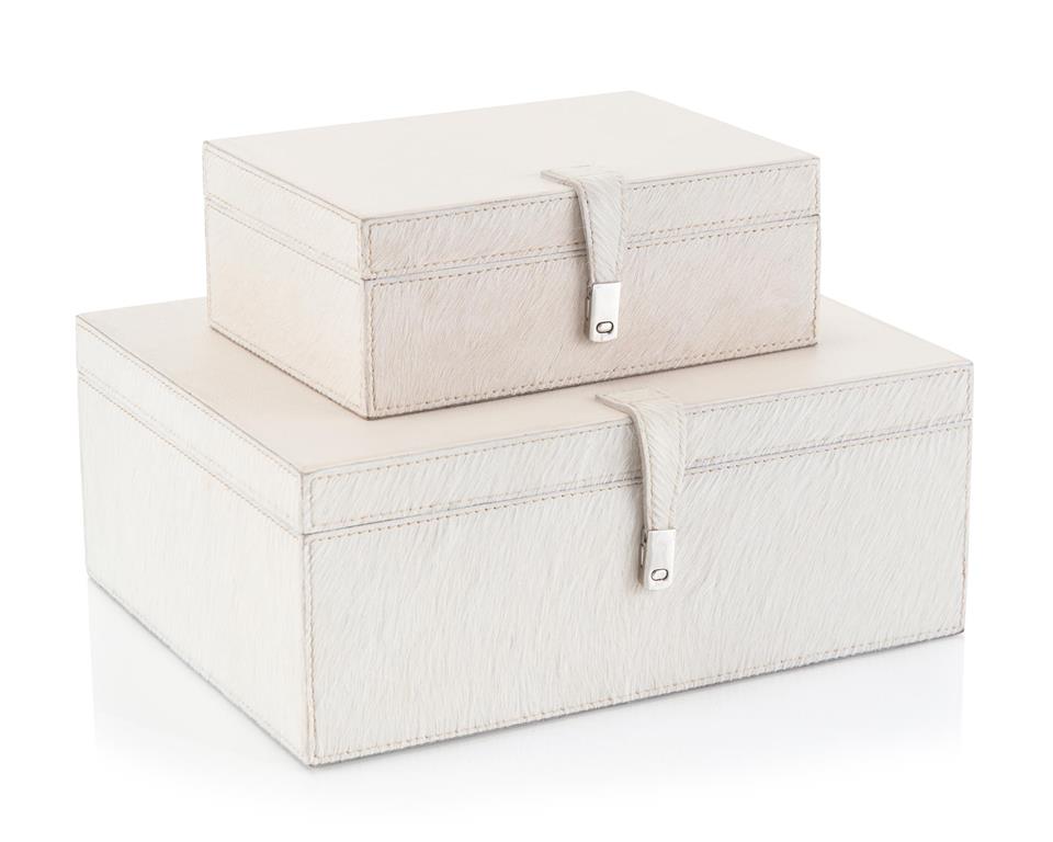 Faustina Cream Leather Boxes (Set of Two) - Luxury Living Collection
