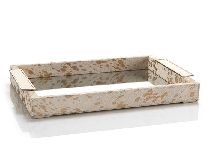 Narissa Cream and Gold Hide Mirror Tray - Luxury Living Collection