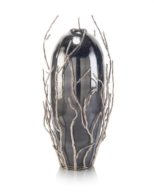 Michelle Sapling-Encased Smoky Glass Jar - Luxury Living Collection