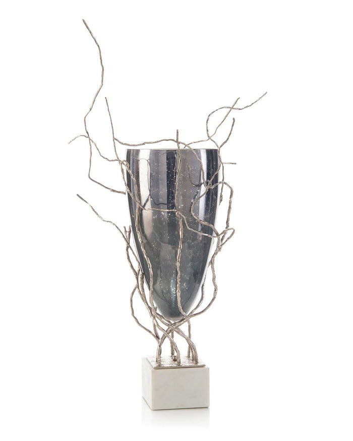 Alberta Profusion of Saplings in Nickel with Glass Vase - Luxury Living Collection