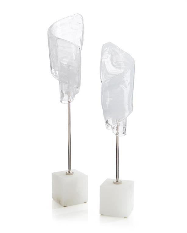 Nissa Clear and White Glass Curls (Set of Two) - Luxury Living Collection