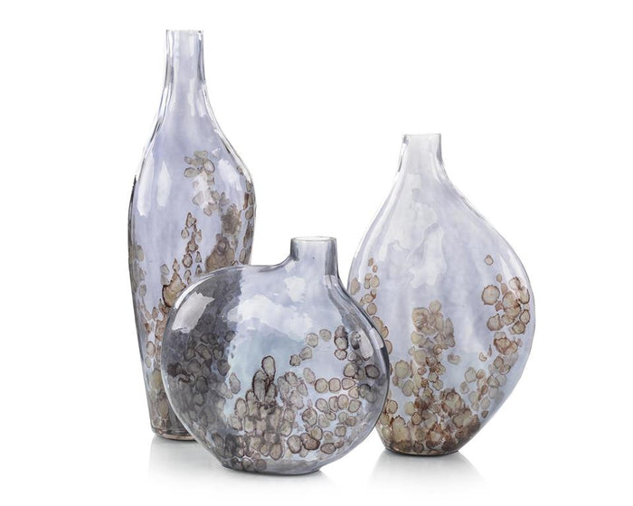 Remington Sky Grey Crackled Glass Vases (Set of Three) - Luxury Living Collection