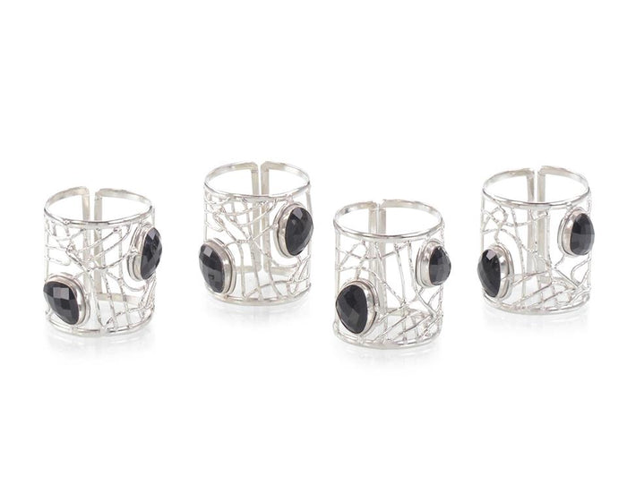 Lillian Black Onyx and Nickel Napkin Rings (Set of Four) - Luxury Living Collection