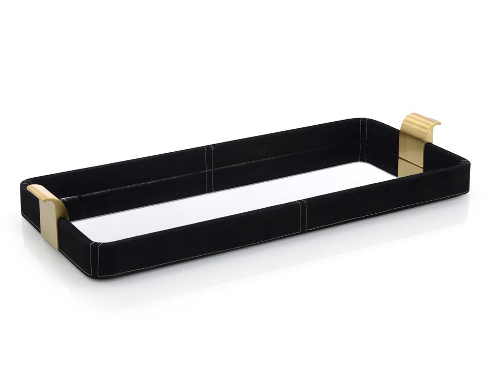 Kayla Black Suede and Mirror Tray - Luxury Living Collection