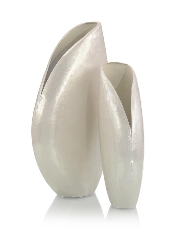 Julianna White Pearlized Oval Vases (Set of Two) - Luxury Living Collection