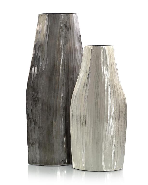 Eliana Smoky Black and Nickel Etched Metal Vases (Set of Two) - Luxury Living Collection