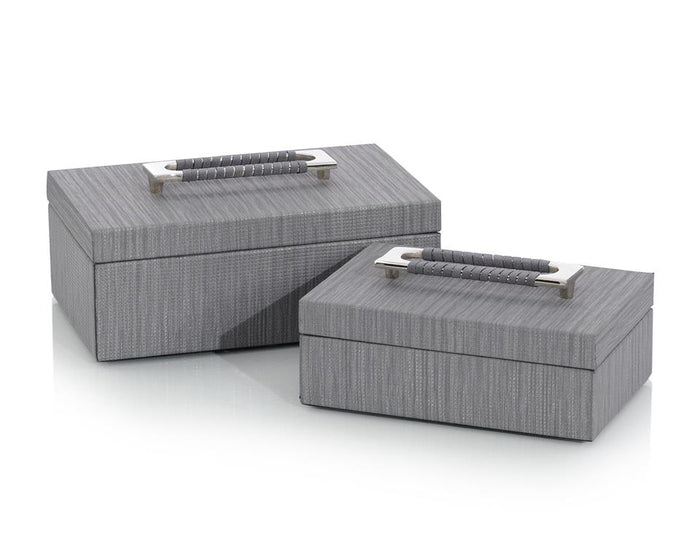 Alina Charcoal Confetti Leather Boxes (Set of Two) - Luxury Living Collection