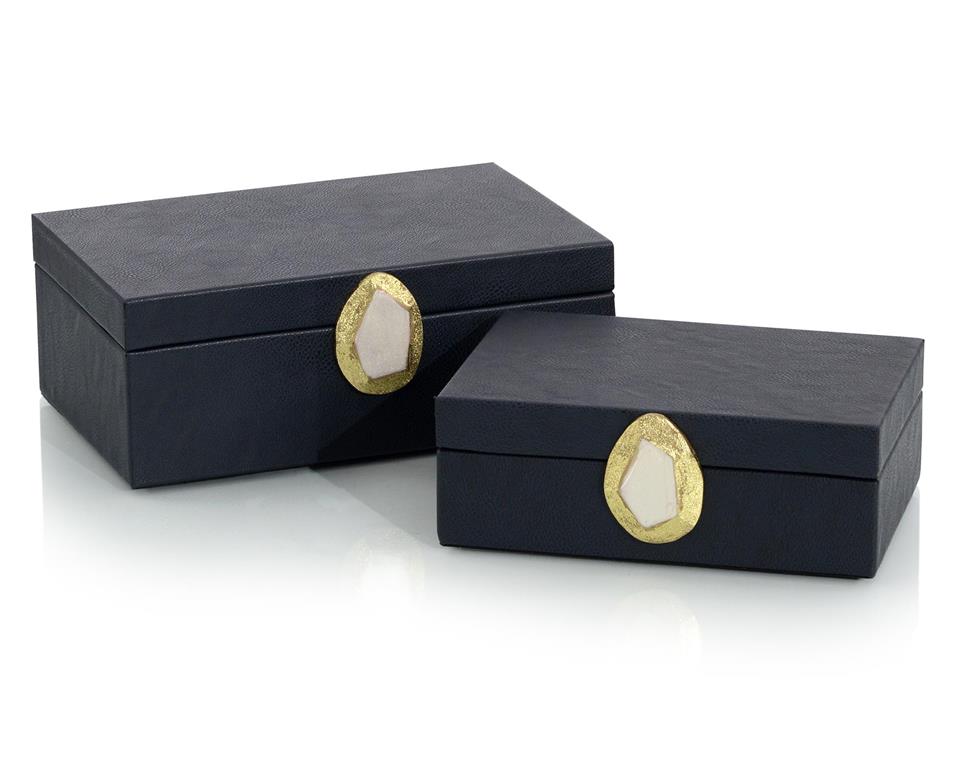 Alexia Midnight Blue Leather Boxes (Set of Two) - Luxury Living Collection
