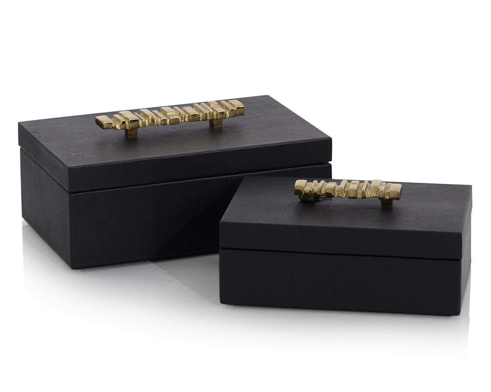Alexa Onyx Antique Grain Leather Boxes (Set of Two) - Luxury Living Collection