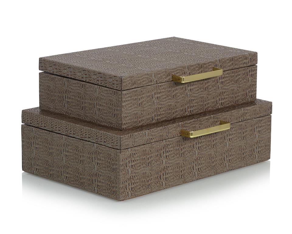 Alana Tobacco Alligator Leather Boxes (Set of Two) - Luxury Living Collections