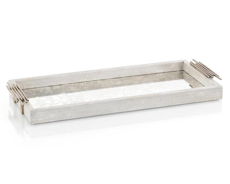 Zaina Grey Shagreen and Mirrored Glass Tray - Luxury Living Collection