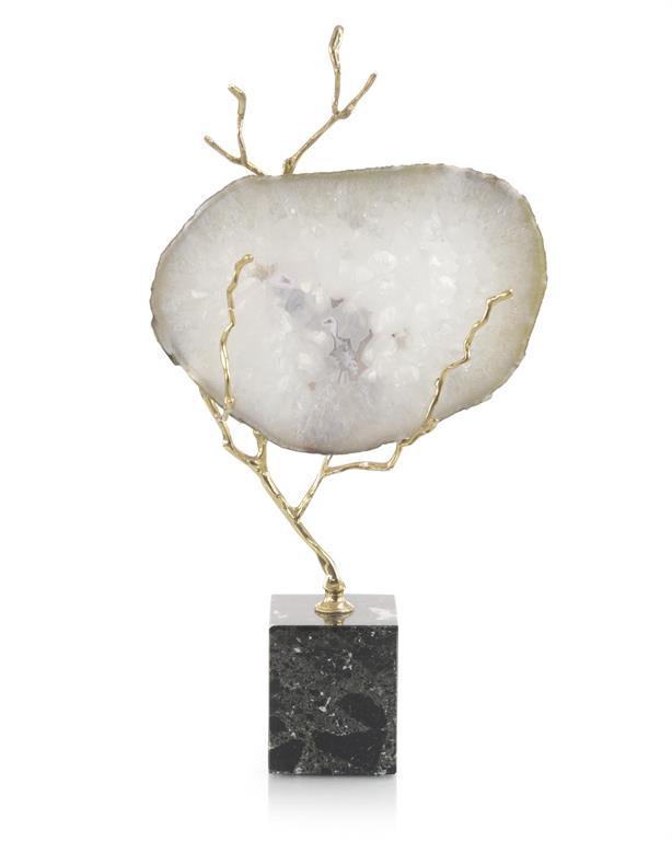Valene White Agate Held in Brass Branch - Luxury Living Collection