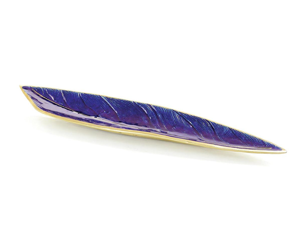 Sarina Peacock Blue Feather Tray - Luxury Living Collection
