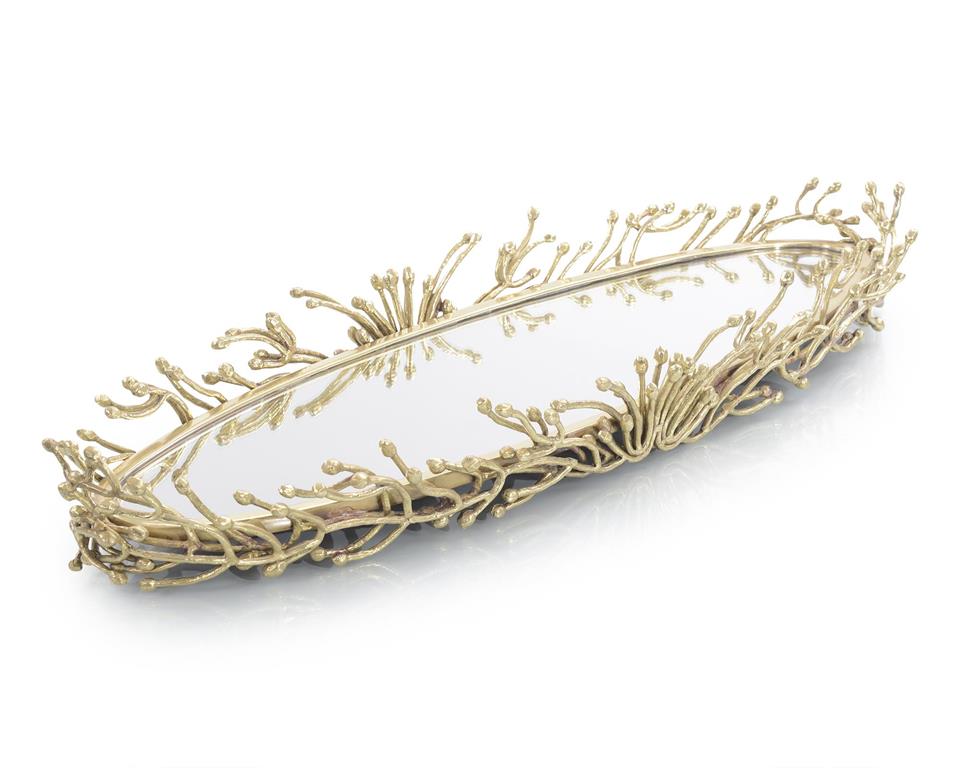 Mariska Brass Twig Mirrored Tray - Luxury Living Collection