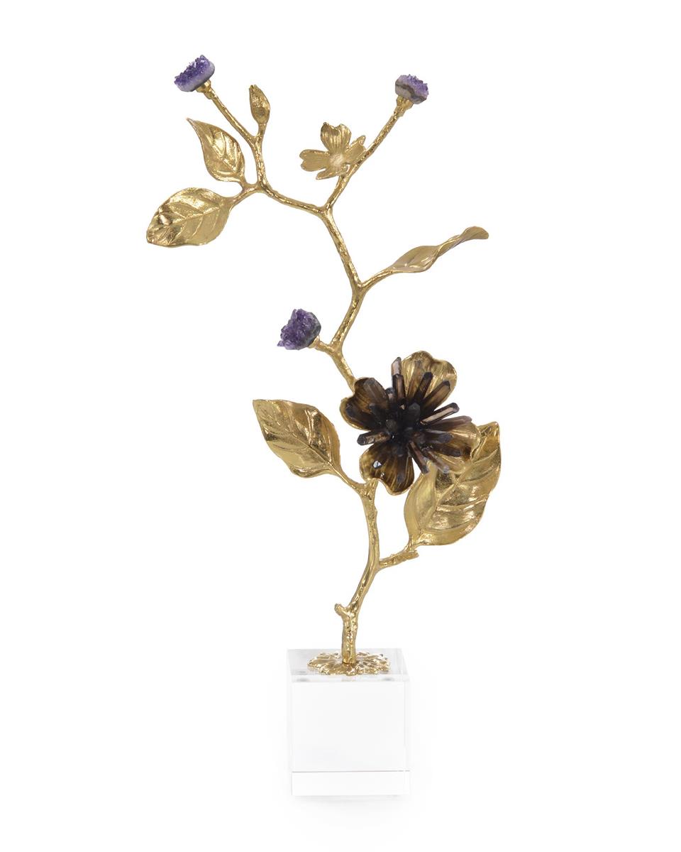 Angely Amethyst and Brass Branch Sculpture - Luxury Living Collection