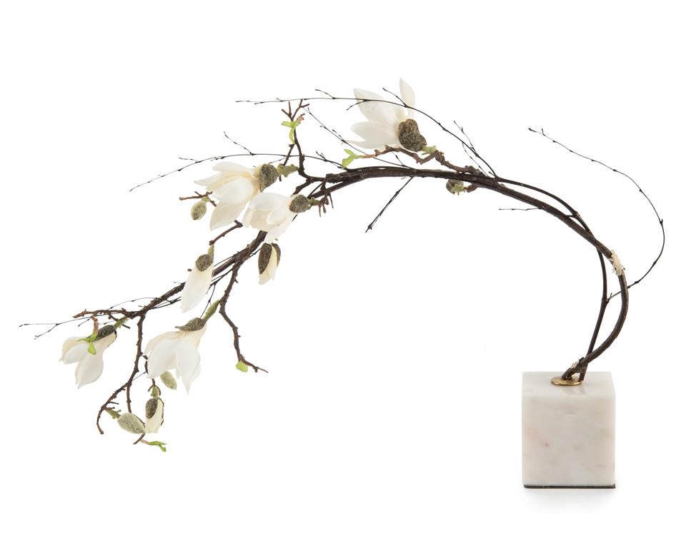 Etienne Stone Magnolias on White Marble Base - Luxury Living Collection