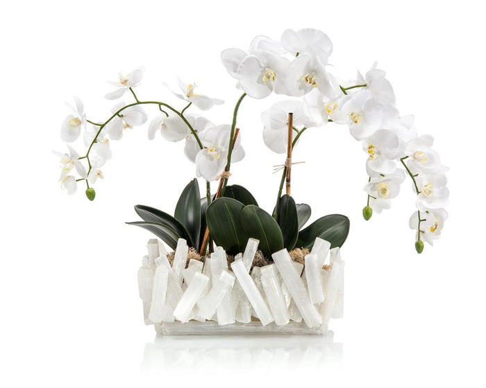 Nastasya Selenite Orchids in Vase - Luxury Living Collection