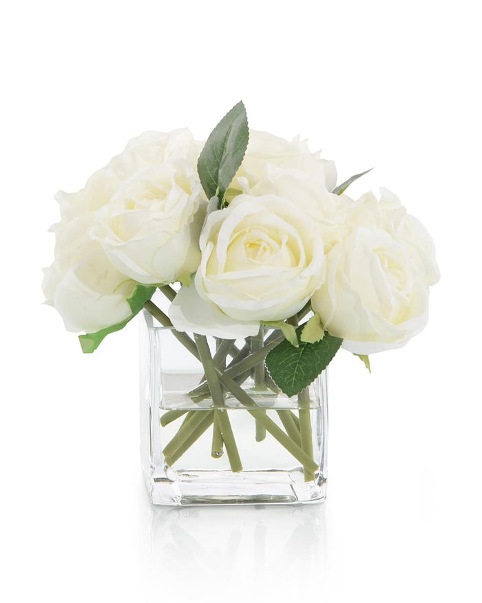 Amandine White Rose in Vase - Luxury Living Collection