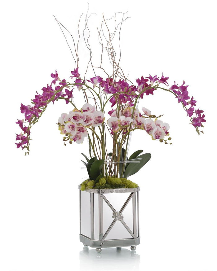 Berke Rose-Colored Orchids in Mirrored Vessel - Luxury Living Collection