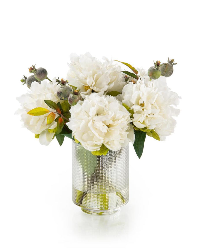 Yuka Peonies and Berries in Vase - Luxury Living Collection