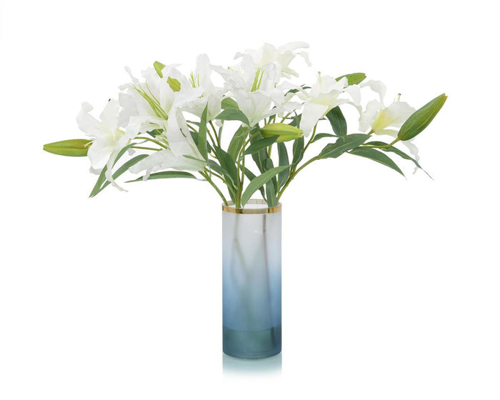 Sonya Blue Ombré Lilies in Vase - Luxury Living Collection