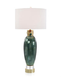 Cosima 19" Green Jeweled-Collar Stones & Brass Table Lamp