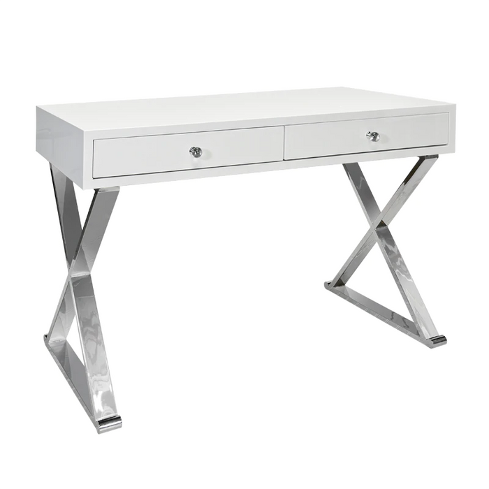 Jacob White Lacquer With Stainless Steel Base Desk