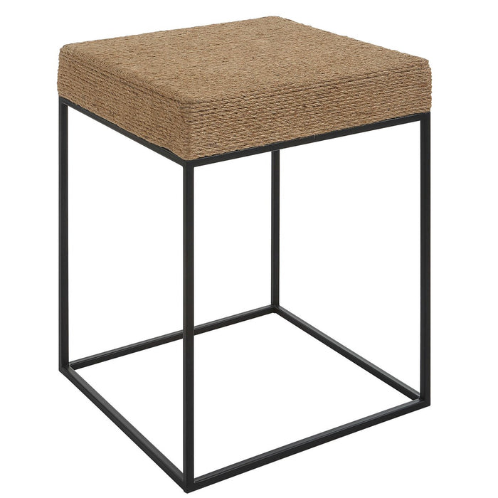Larimore 18" Natural Braided Rope & Black Iron Accent Table