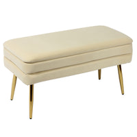 Kamini Cream Velvet Storage Bench - Luxury Living Collection