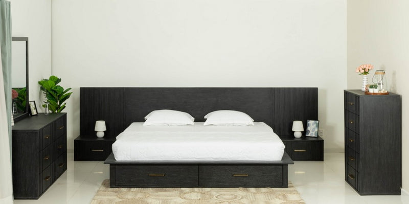 Sedona Contemporary Platform Dark Grey Bed with Two Nightstands