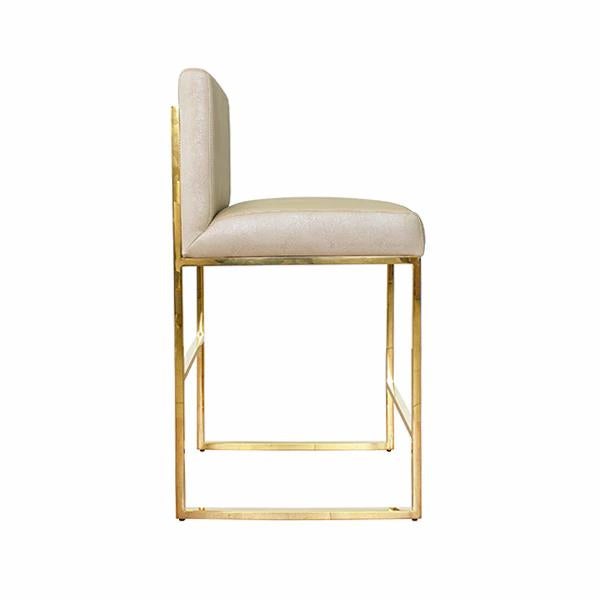 Lennon Beige Shagreen With Polished Brass Counter Stool