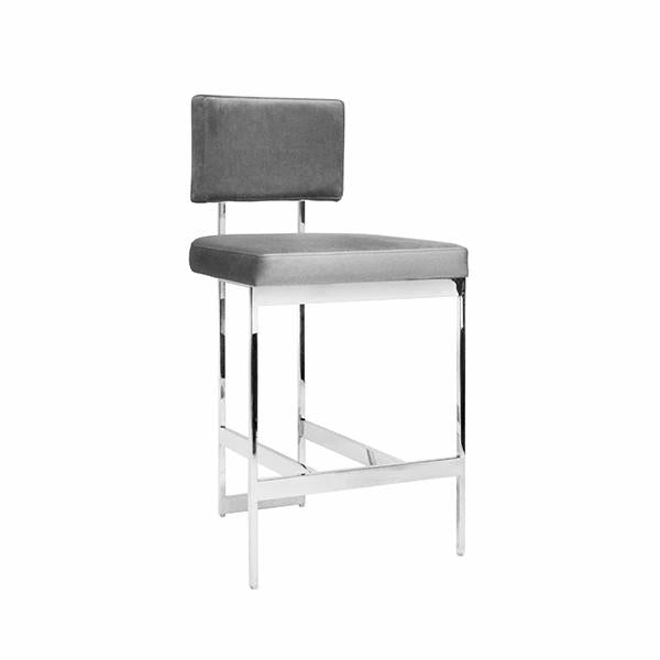 Laylani Grey Velvet With Nickel Base Counter Chair