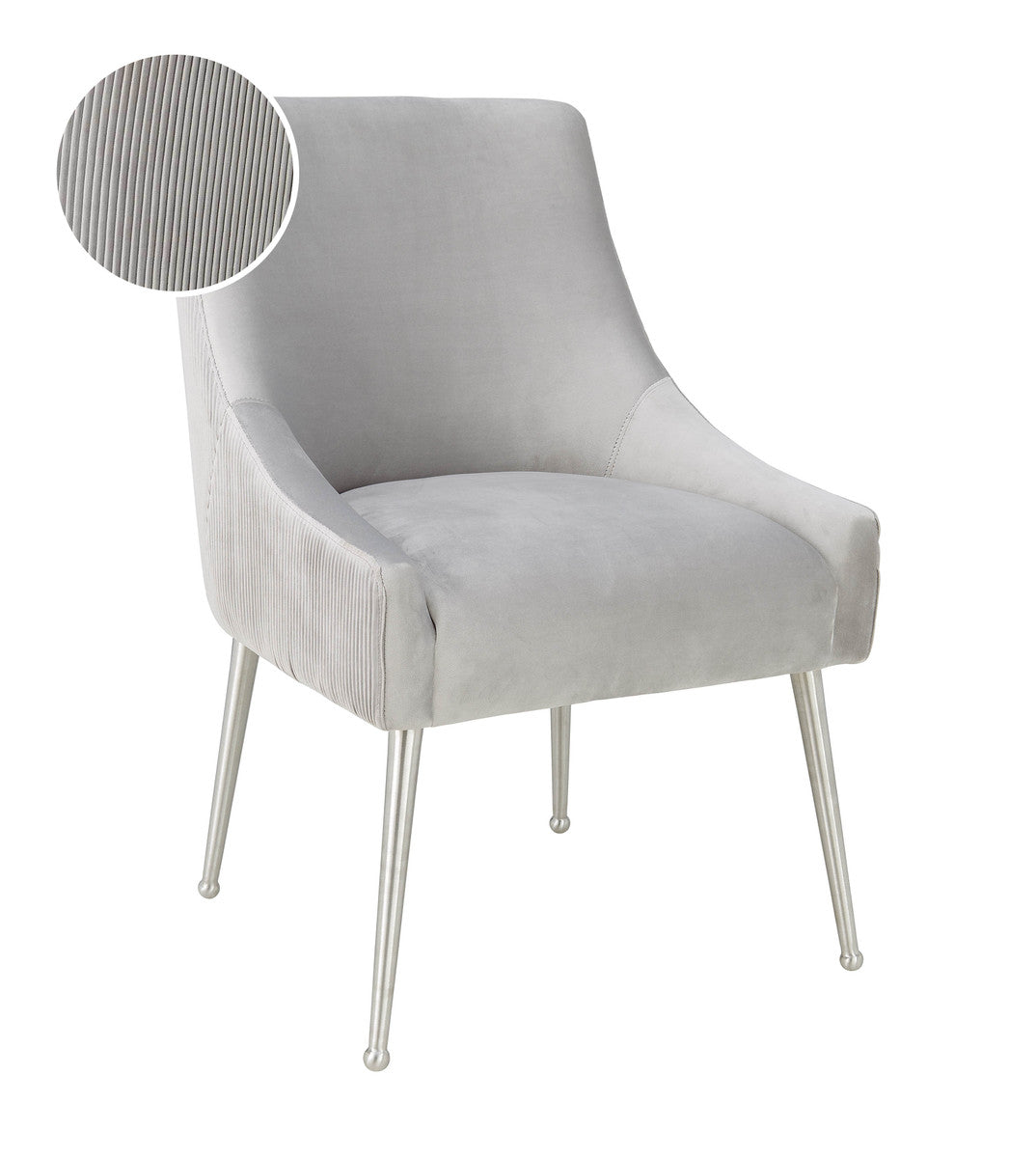 Prado Light Grey Pleated Velvet With Silver Frame Chair - Luxury Living Collection