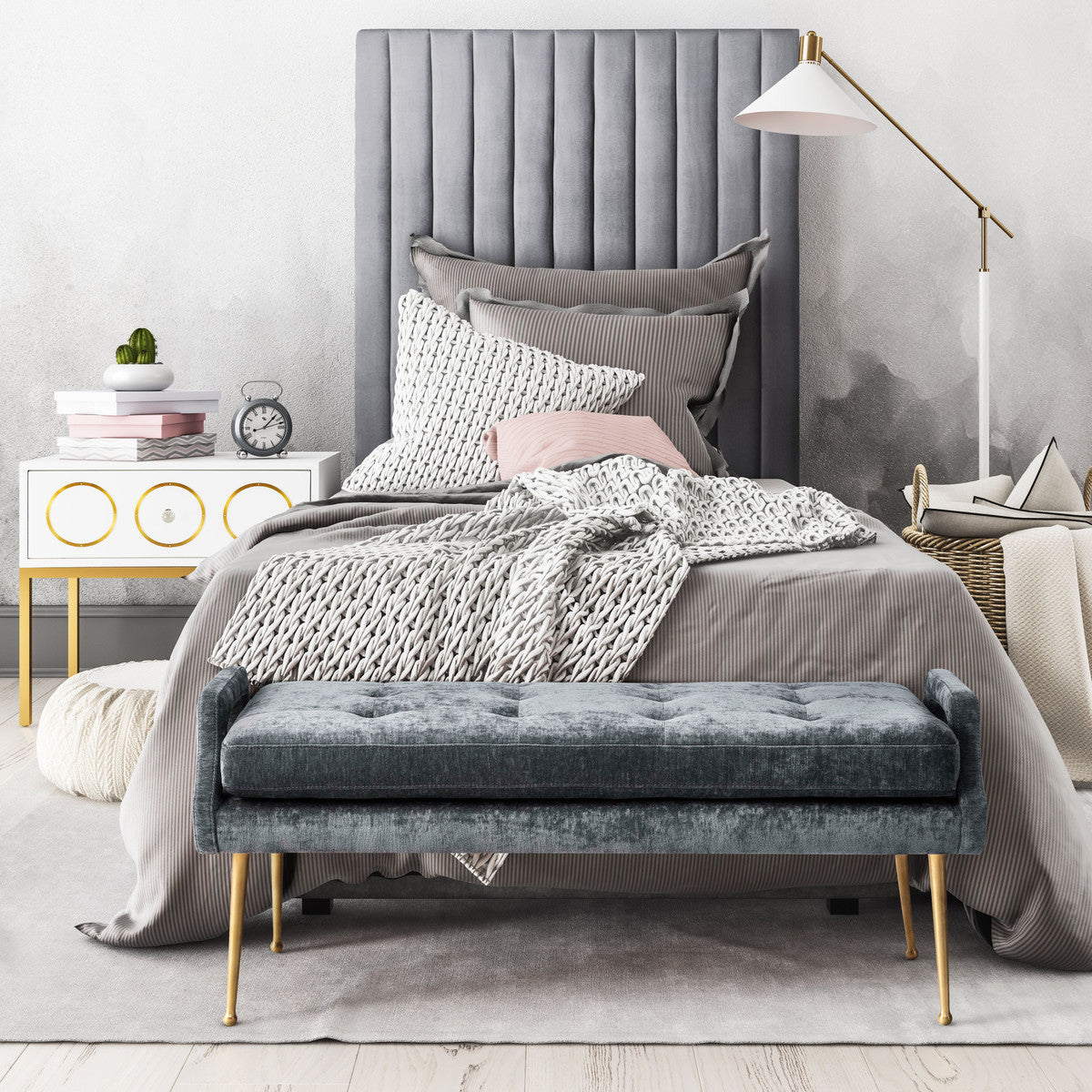 Leili Grey Velvet Bed - Luxury Living Collection