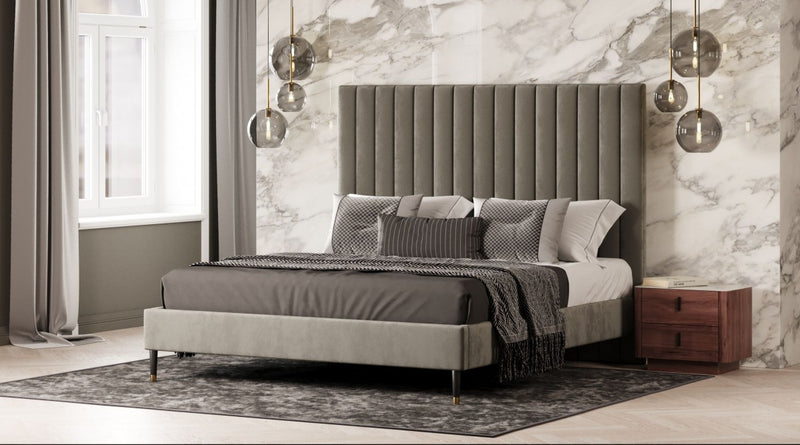 Koa Modern Light Grey Velvet Bed