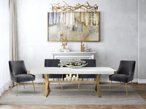 Lanvina White Lacquer and Gold Dining Table - Luxury Living Collection