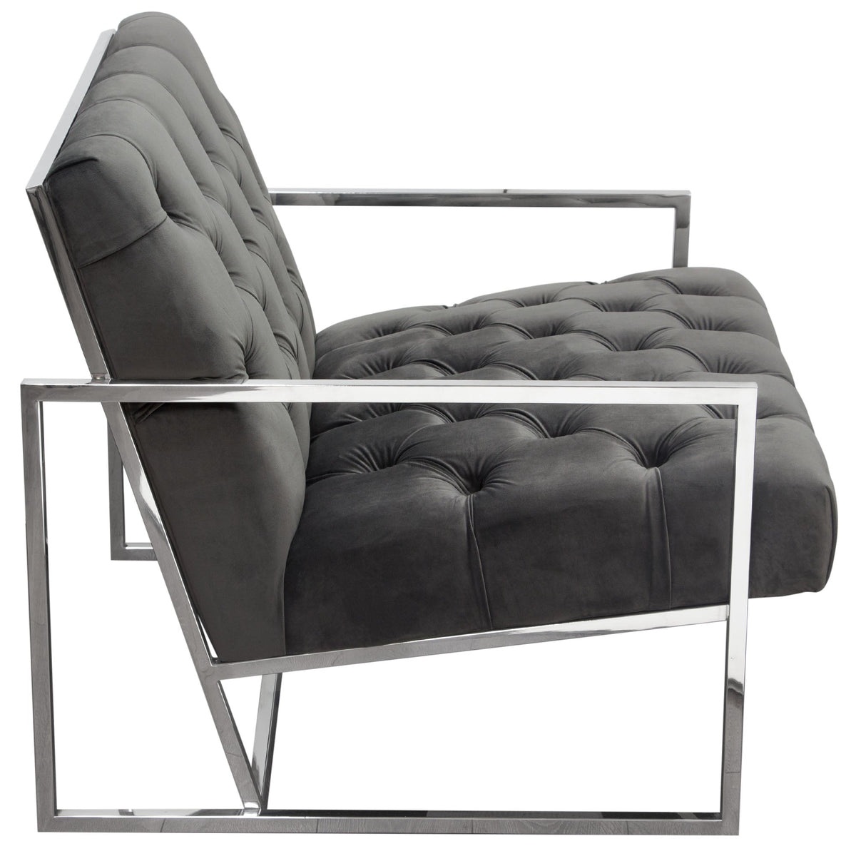 Melany Dusk Grey Tufted Velvet with Polished Stainless Accent Chair - Luxury Living Collection