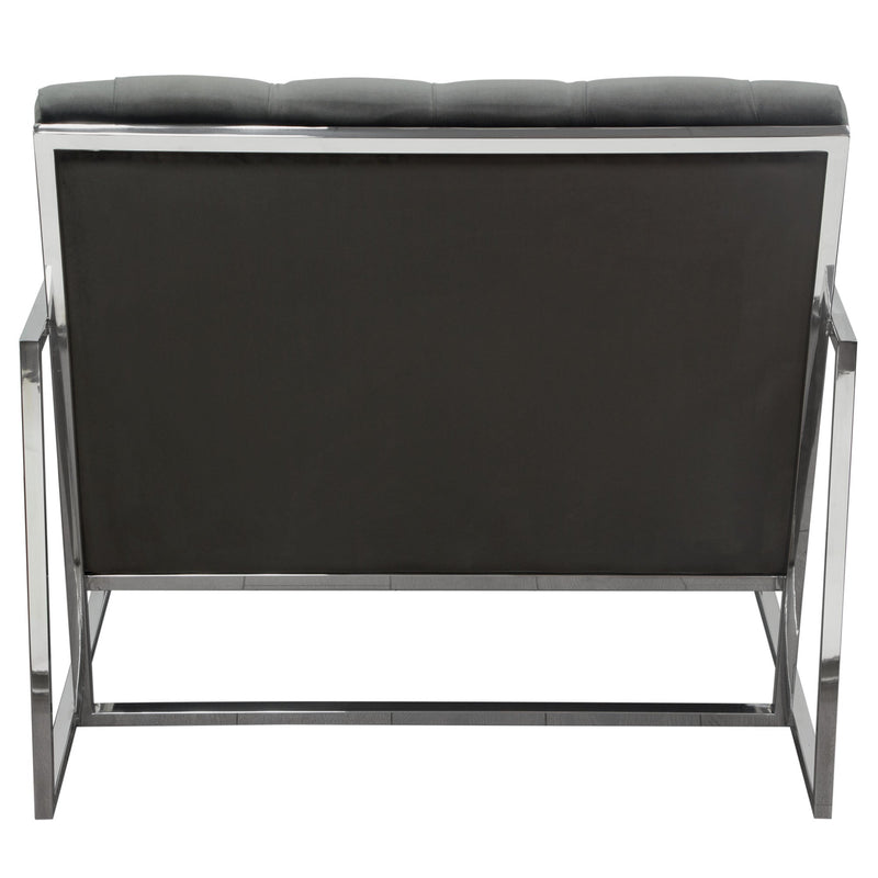 Melany Dusk Grey Tufted Velvet with Polished Stainless Accent Chair - Luxury Living Collection