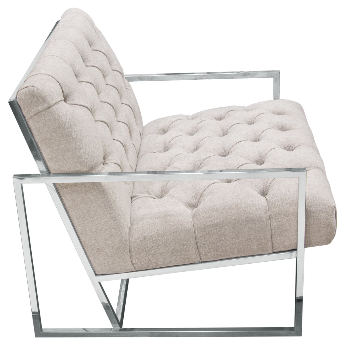 Melany Light Tweed Tufted with Polished Stainless Accent Chair - Luxury Living Collection