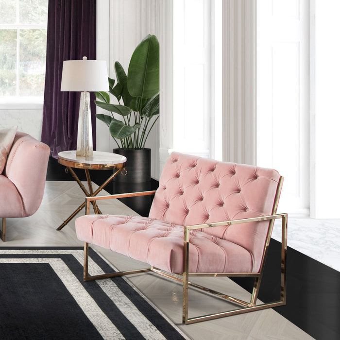 Melany Blush Pink Tufted Velvet with Polished Gold Accent Chair - Luxury Living Collection