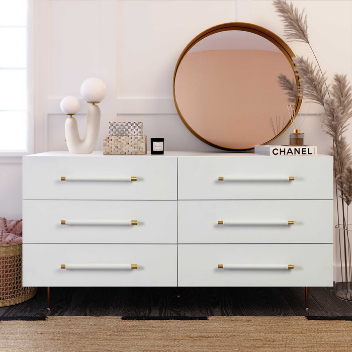 Caspara White Six Drawer Dresser - Luxury Living Collection