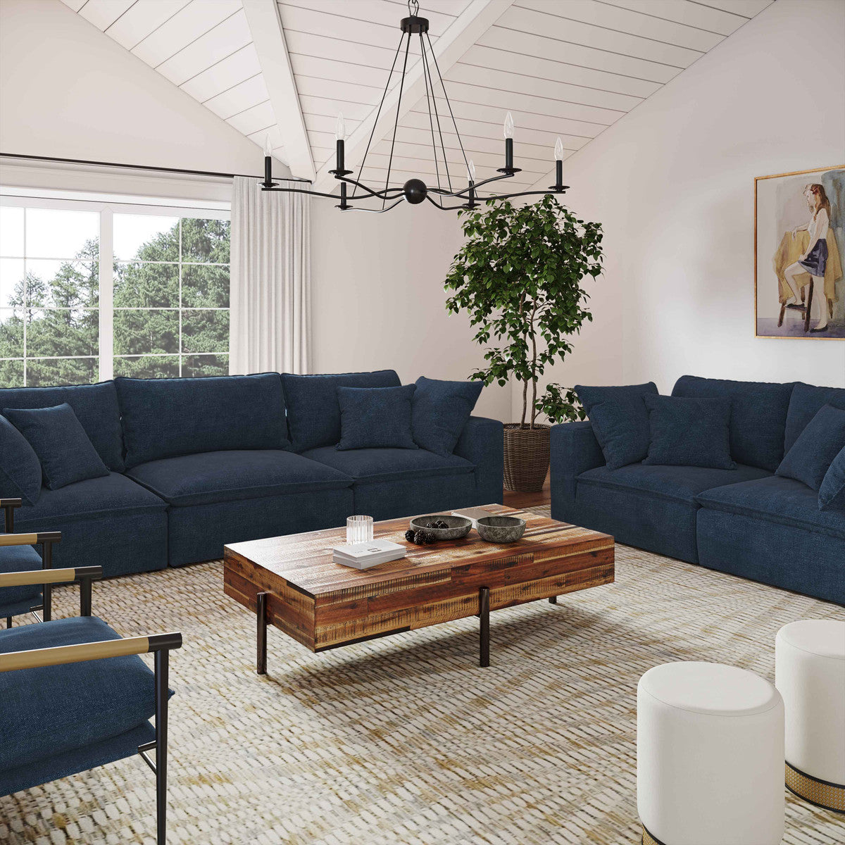 Carlie Navy Modular Loveseat - Luxury Living Collection