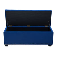 Hamptons Royal Blue Velvet Tufted Lift-Top Storage Trunk - Luxury Living Collection