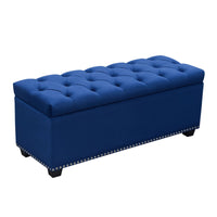 Hamptons Royal Blue Velvet Tufted Lift-Top Storage Trunk - Luxury Living Collection
