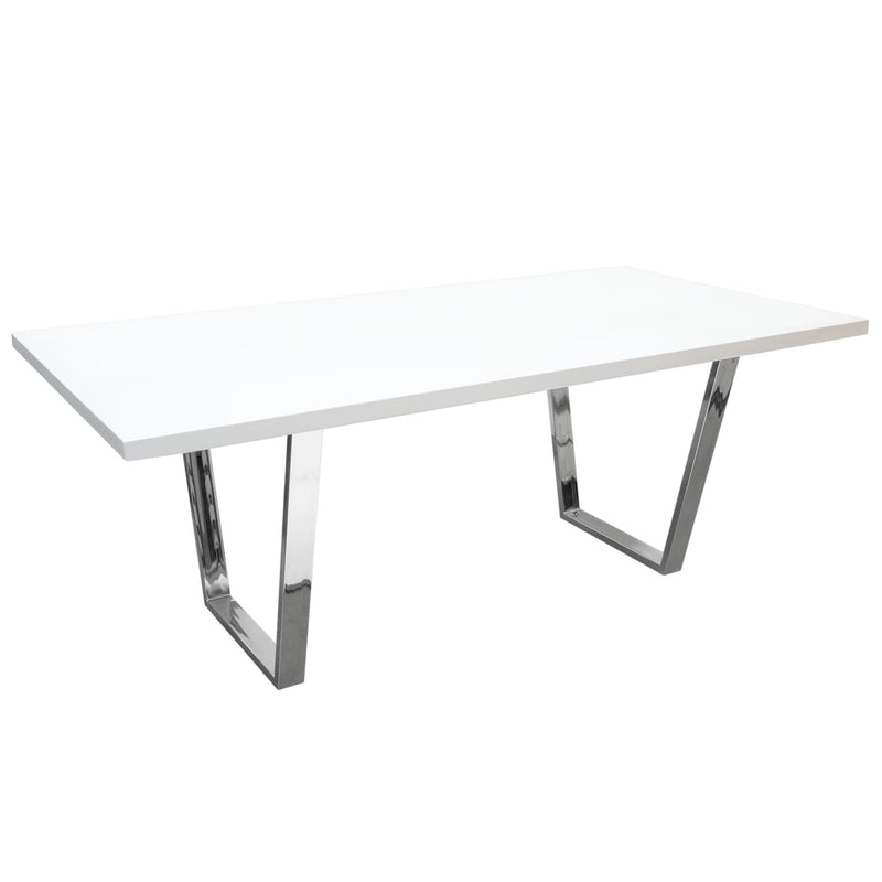 Alsie White Lacquer with Polished Silver Rectangular Dining Table - Luxury Living Collection
